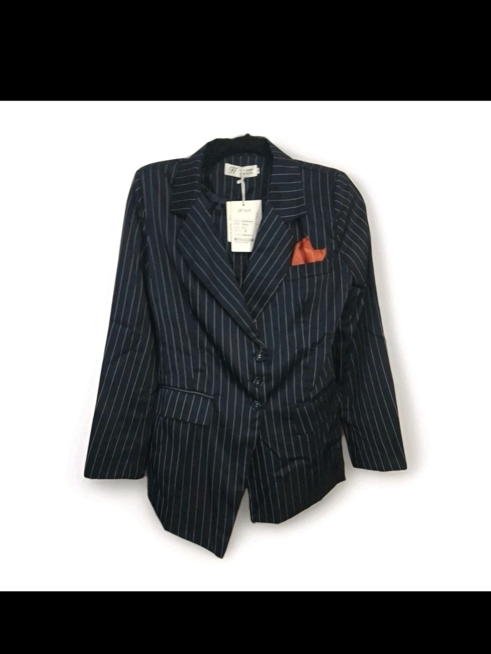Han Queen Pinstripe Suit Blazer & Pants Small Navy